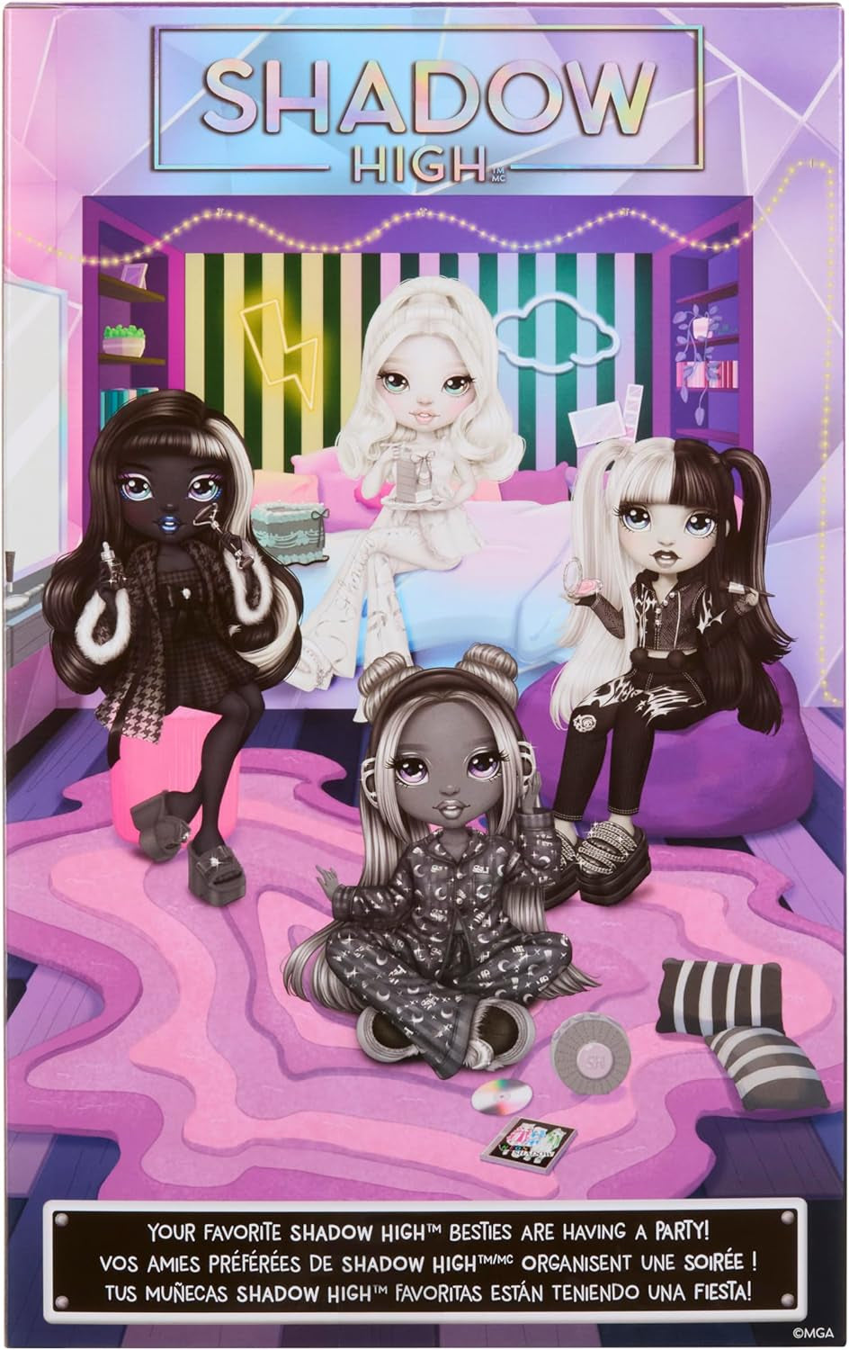 Păpușă Rainbow High Shadow High Girl's Night – Natasha Zima – Păpușă la modă de 28 cm în nuanțe de gri, păr alb și ținută argintie cu accesorii și pieptene – Pentru colecționari și copii cu vârsta de 6 ani și peste