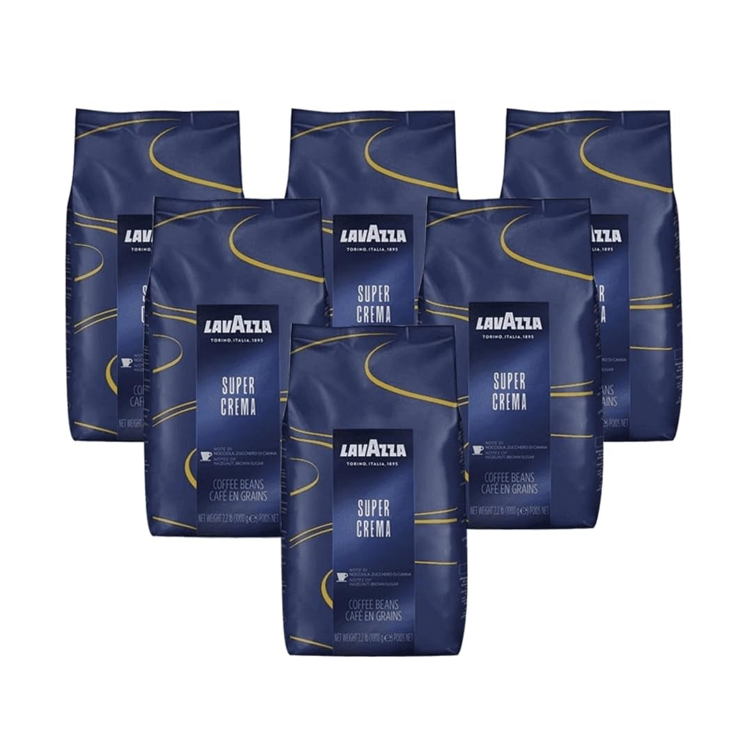 Cafea Lavazza Espresso Super Crema, boabe întregi, cafea măcinată, pachet de 6, 6 x 1000g