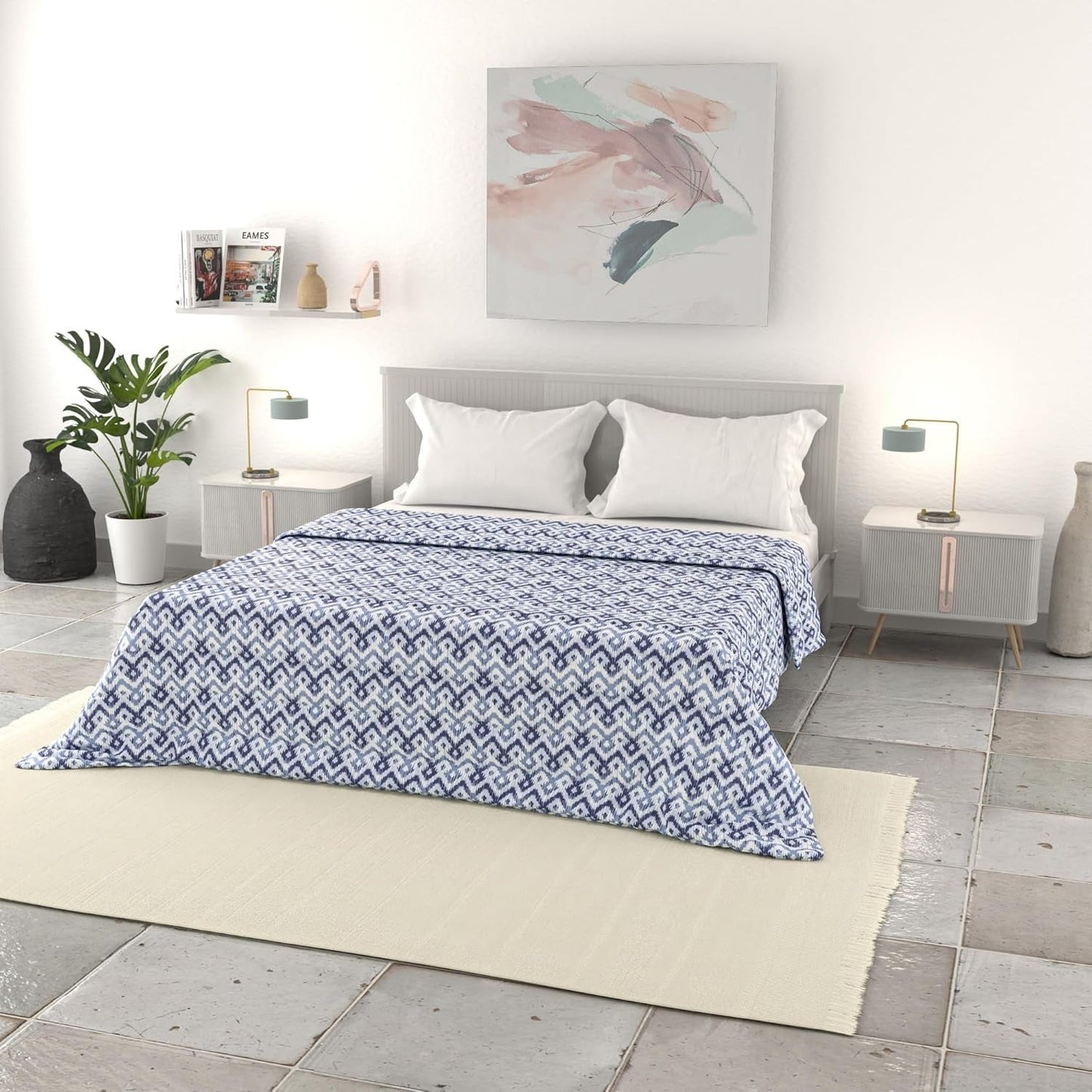 Lenjerie de pat italiană, cuvertură de vară de bază, microfibră imprimată, 250X240Cm, Rombi Plapumi si pilote Naty Shop Rombi 250X240Cm