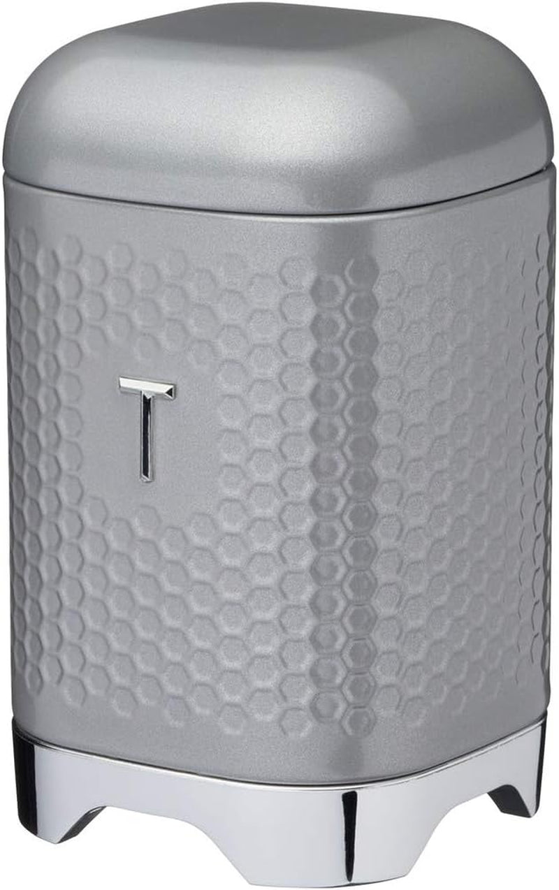 KitchenCraft Lovello caddy pentru ceai, caddy din oțel alb, suprafață texturată, stil 1950 cu capac, pentru ceai vrac și pliculețe de ceai, 11 cm x 11 cm x 19 cm, Ice White Cutii depozitare alimente Naty Shop Gri umbră Ceai