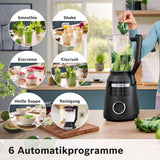 Highspeed-Standmixer Vitapower Serie 6 MMBD665B1, 45.000 U/Min, 6 Programme Inkl Heiße Suppe & Reinigung, 2 L Mixbehälter, Stopfer, Spülmaschinenfeste Teile, Made in Europe, 1800W, Schwarz Bucatarie Naty Shop