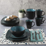 Set de veselă Gibson 99813.16R Elite Soho Lounge cu glazură reactivă pentru 4 persoane, 16 piese, efect bicolor albastru-verde/negru