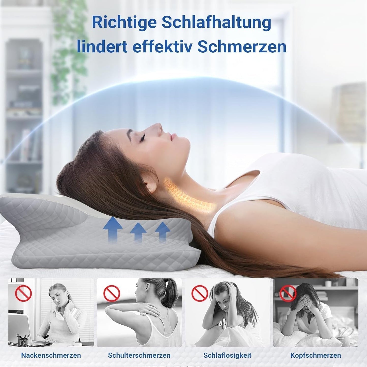 NVKHG Memory Foam Pillow Ergonomic Neck Pillow Head Pillow, Memory Foam Pillow Head Pillow For Side, Back & Stomach Sleeper To Improve Sleep Quality, 60X41X13/11Cm Perne ortopedice cervicale Naty Shop