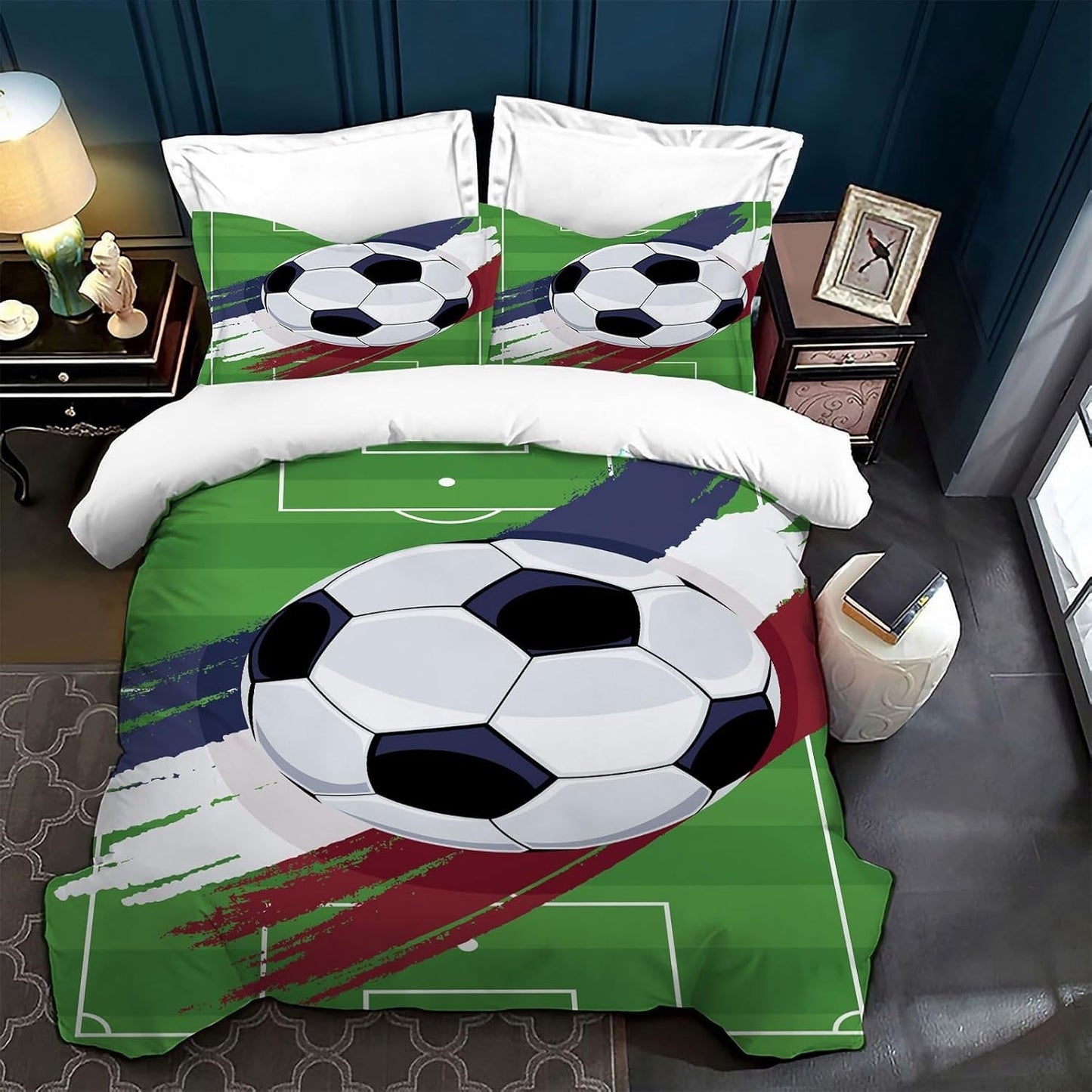 Lenjerie de pat pentru copii, fotbal, microfibre de poliester Lenjerie de pat - copii Naty Shop Verde 200 X 200 Cm