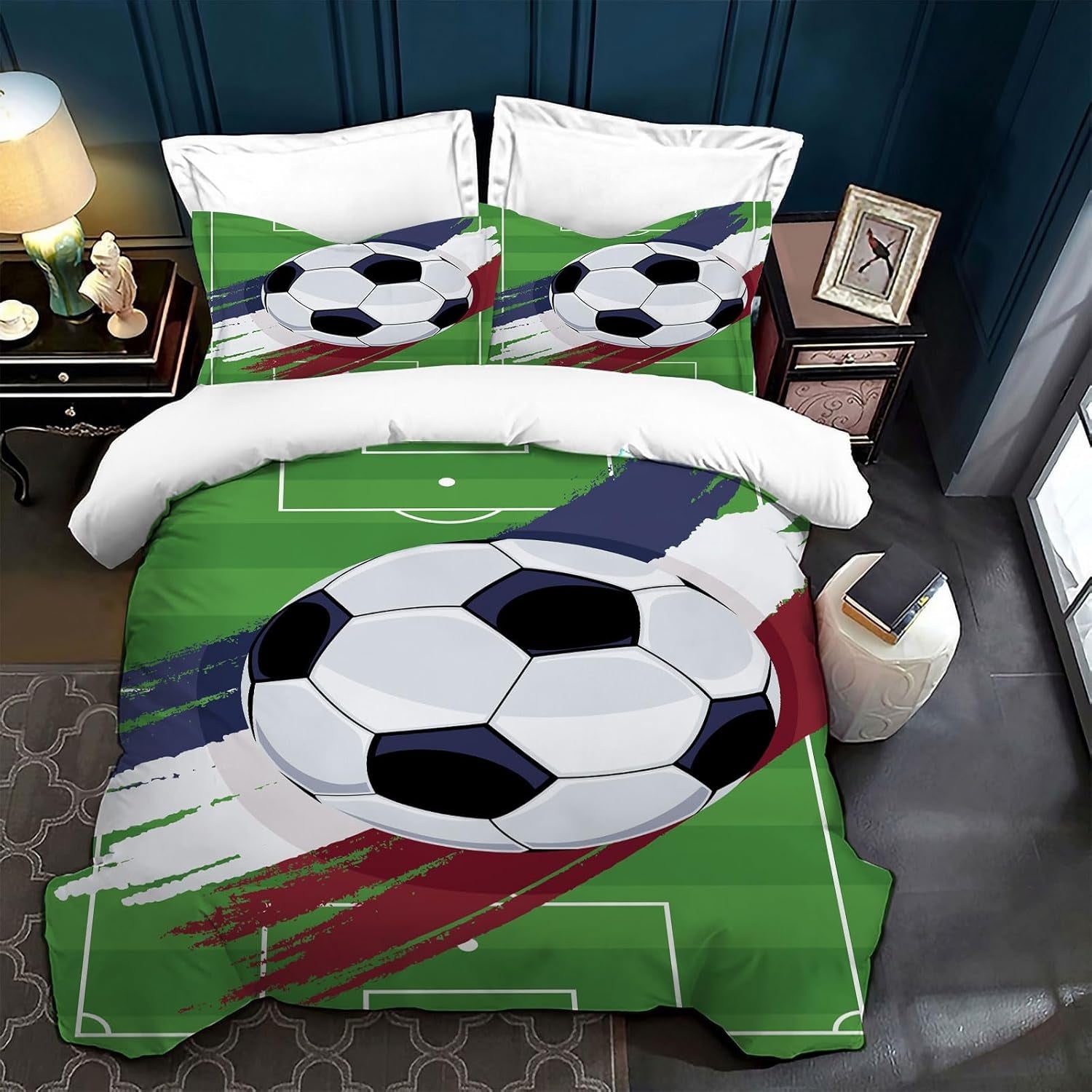 Lenjerie de pat pentru copii, fotbal, microfibre de poliester Lenjerie de pat - copii Naty Shop Verde 200 X 200 Cm
