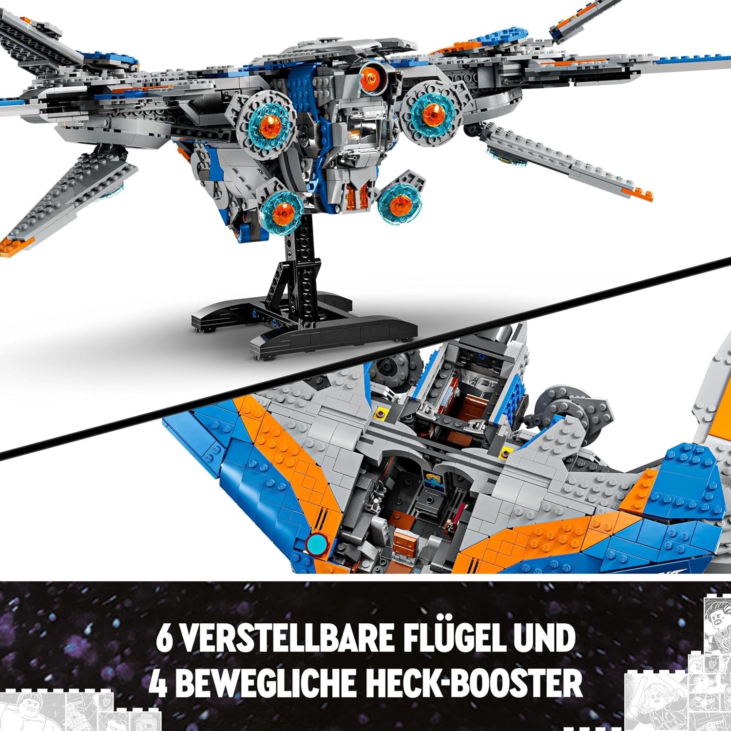 LEGO Marvel Guardians of the Galaxy: The Milano, model construibil de navă spațială cu 4 minifigurine de supereroi, Avengers Flyer pentru aventuri spațiale, cadou pentru băieți și fete 76286 Seturi de constructie Besuche den LEGO-Store
