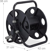 Rolă furtun Relaxdays, pentru furtun de 30 m 1/2", oțel, plastic, suport furtun, HL: 38 x 42 x 31 cm, negru/gri