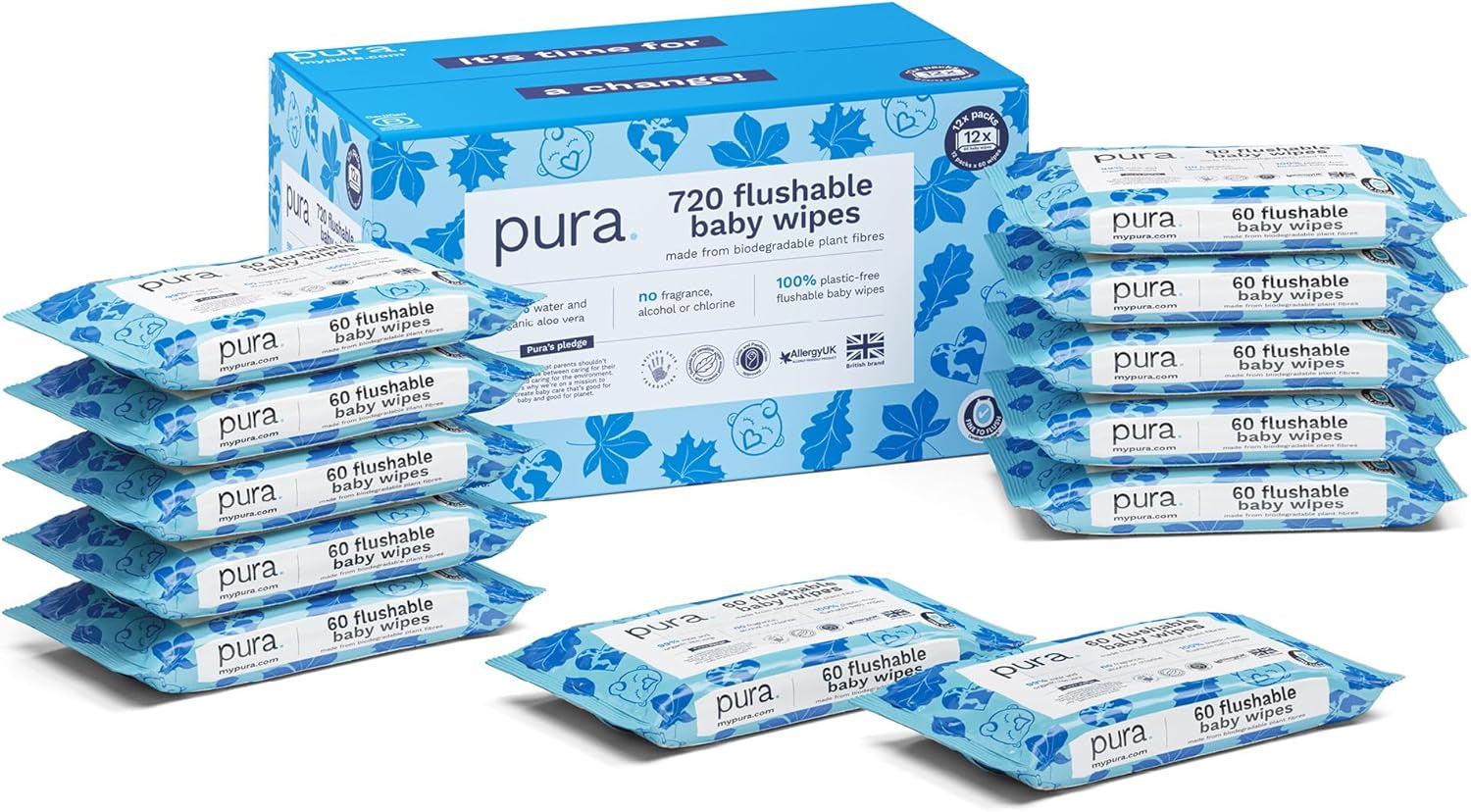 Șervețele umede ecologice de unică folosință pentru bebeluși, pentru pielea sensibilă a bebelușilor, 70 de șervețele (1 pachet), 99% apă, 100% fără plastic, pentru pielea sensibilă, predispusă la eczeme, nou-născuți, biodegradabile, vegane