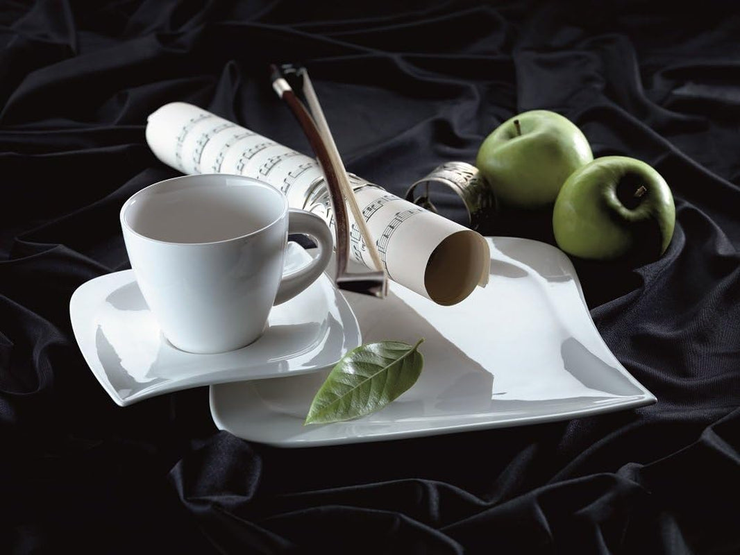 Verso de Mäser, seria La Musica, serviciu de cafea cu 18 piese, set de veselă din porțelan pentru 6 persoane, 921172, alb