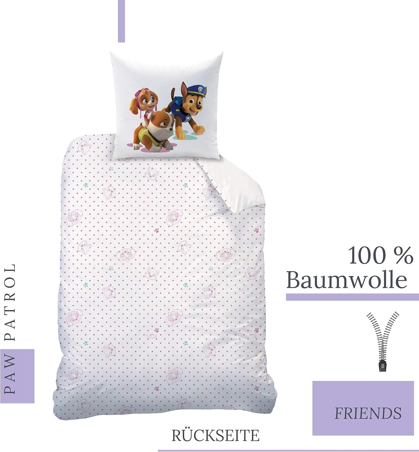 Lenjerie de pat Paw Patrol, 2 piese, pentru fete Lenjerie de pat - copii Naty Shop