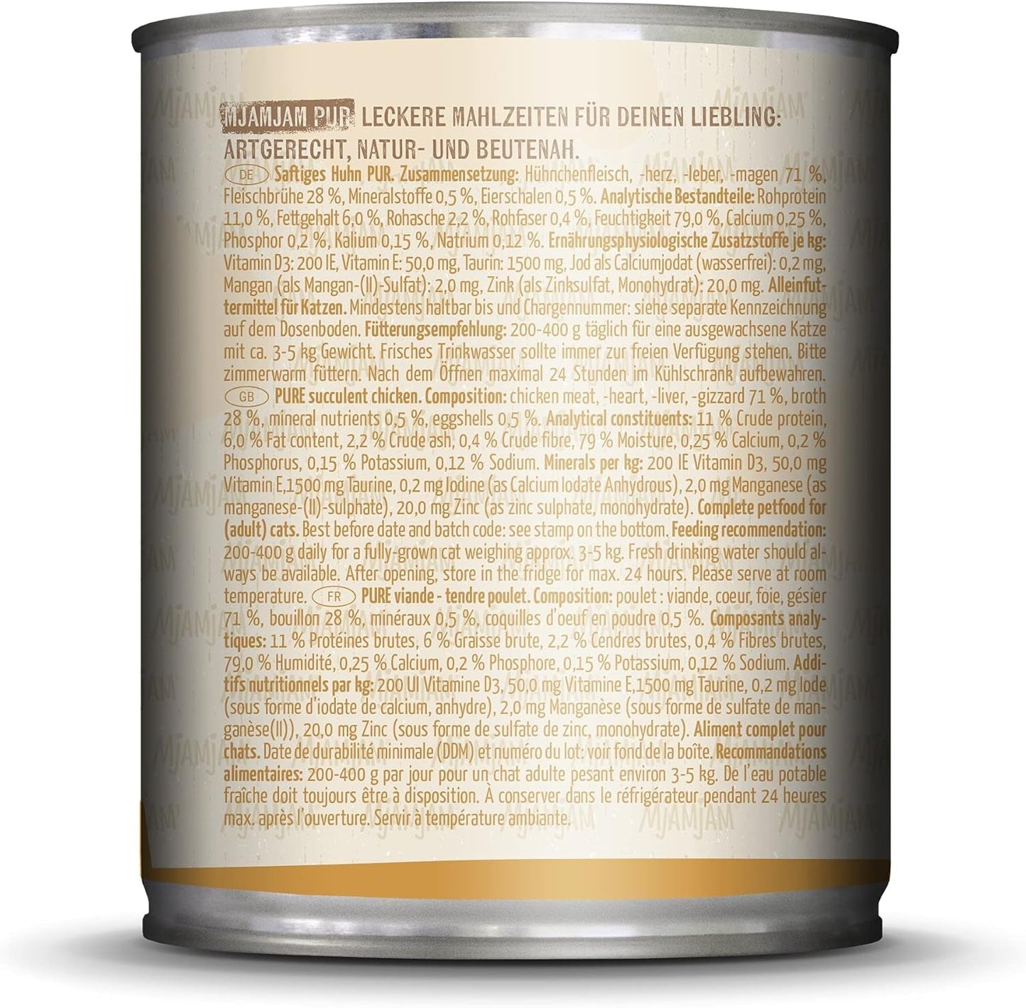 MjAMjAM - Hrană umedă premium pentru pisici - plăcere pură cu carne - pui suculent, pachet de 6 (6 x 800 g), fără cereale cu extra carne