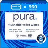 Șervețele umede ecologice, de unică folosință, 560 de șervețele (14 x 40 de șervețele), pachet lunar, 100% fără plastic, 99% apă, șervețele umede sensibile și îngrijitoare, certificate „Fine to Flush”, biodegradabile, vegane