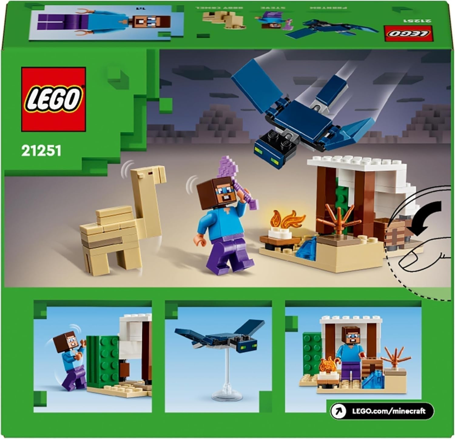 LEGO Minecraft Steve's Desert Expedition, set de joc video pentru băieți și fete, biom cu Steve, casă, figurine și jucărie Camel, cadou de gamer pentru copii de la 6 ani 21251 Seturi de constructie Besuche den LEGO-Store