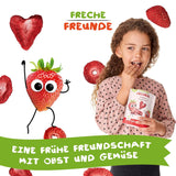 FRECHE FREUNDE Chipsuri de fructe cu căpșuni organice, chipsuri de fructe liofilizate, fructe uscate feliate naturale fără zahăr adăugat, vegane, fără lactoză, fără gluten, pachet de 12 (12 x 12g)