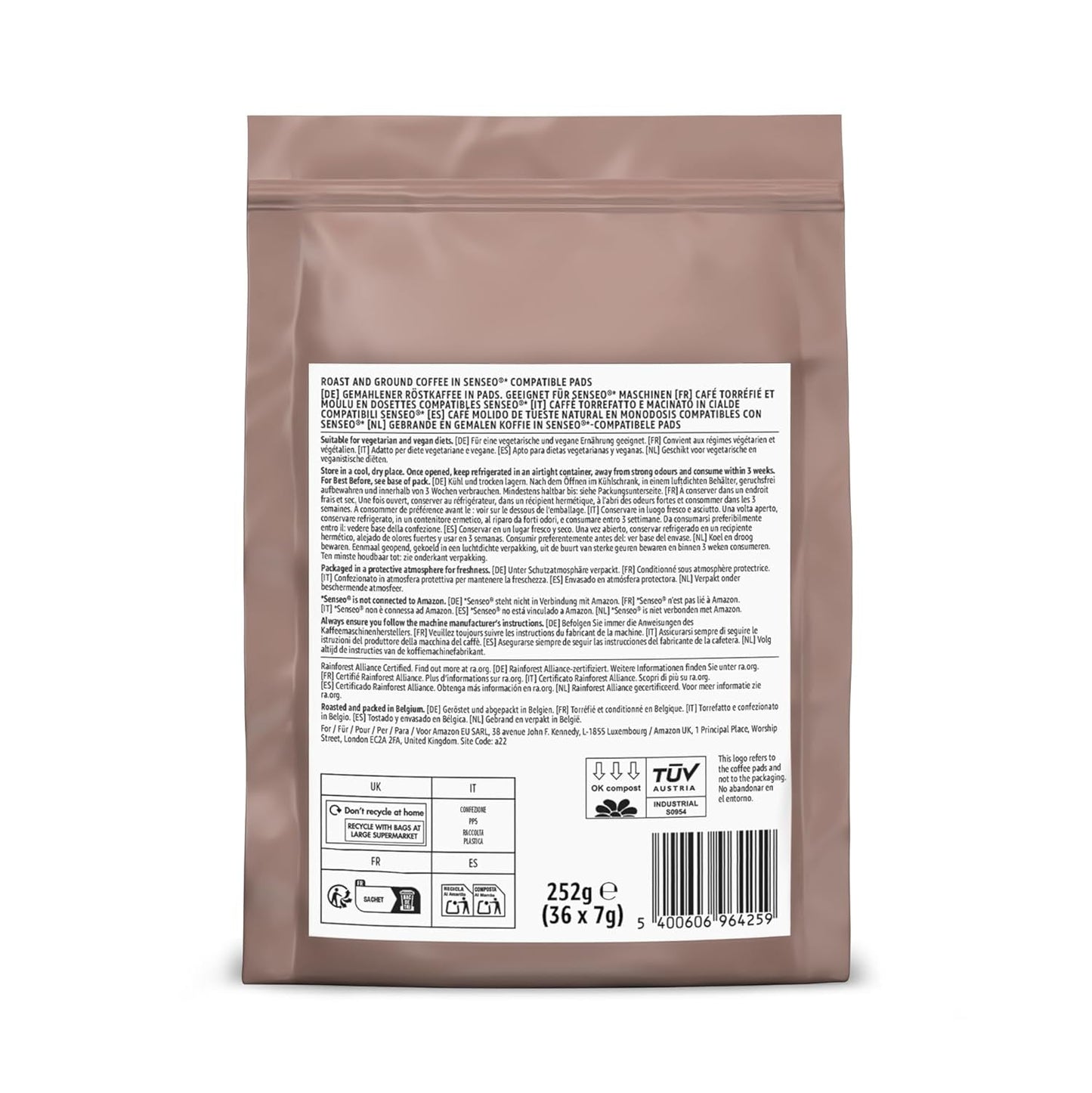 by Amazon Starke Pads, geeignet für Senseo-Maschinen, 36 Stück (1 Packung mit 36 Stück) – Rainforest Alliance-zertifiziert