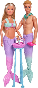 Simba 105733524 - Steffi Love Mermaid Family, păpușă ca sirenă însărcinată cu Kevin ca sirenă, cu pătuț pentru copil, 29cm păpuși dress-up, păpuși de joacă, pentru copii cu vârsta peste 3 ani Papusi Naty Shop
