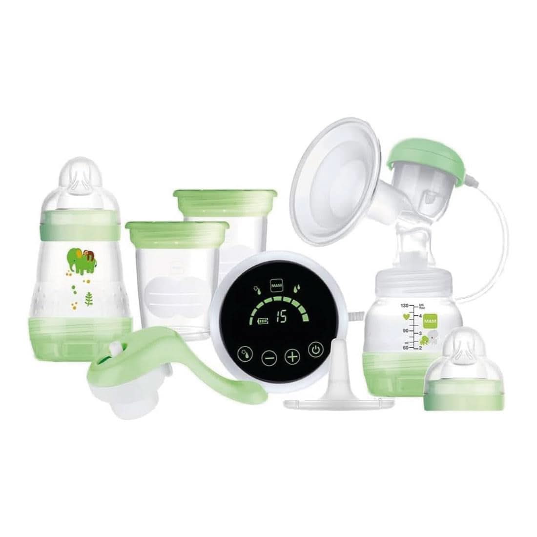 MAM Pompă de sân electrică și manuală 2 în 1, cu 9 niveluri de stimulare, conține 2 biberoane, pornire ușoară, verde Accesorii Hrana si Alaptare Bebe Naty Shop