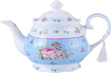 Ceainic din porțelan London Boutique, stil shabby chic, model floral vintage, în cutie cadou (ceainic Rose Blue)