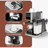 Espressor ProfiCook® 2 în 1 | pentru cafea măcinată și capsule compatibile Nespresso | portfiltru | 20 bar | sistem de lapte pentru latte și cappuccino | portfiltru pentru espresso | PC-ES 1266