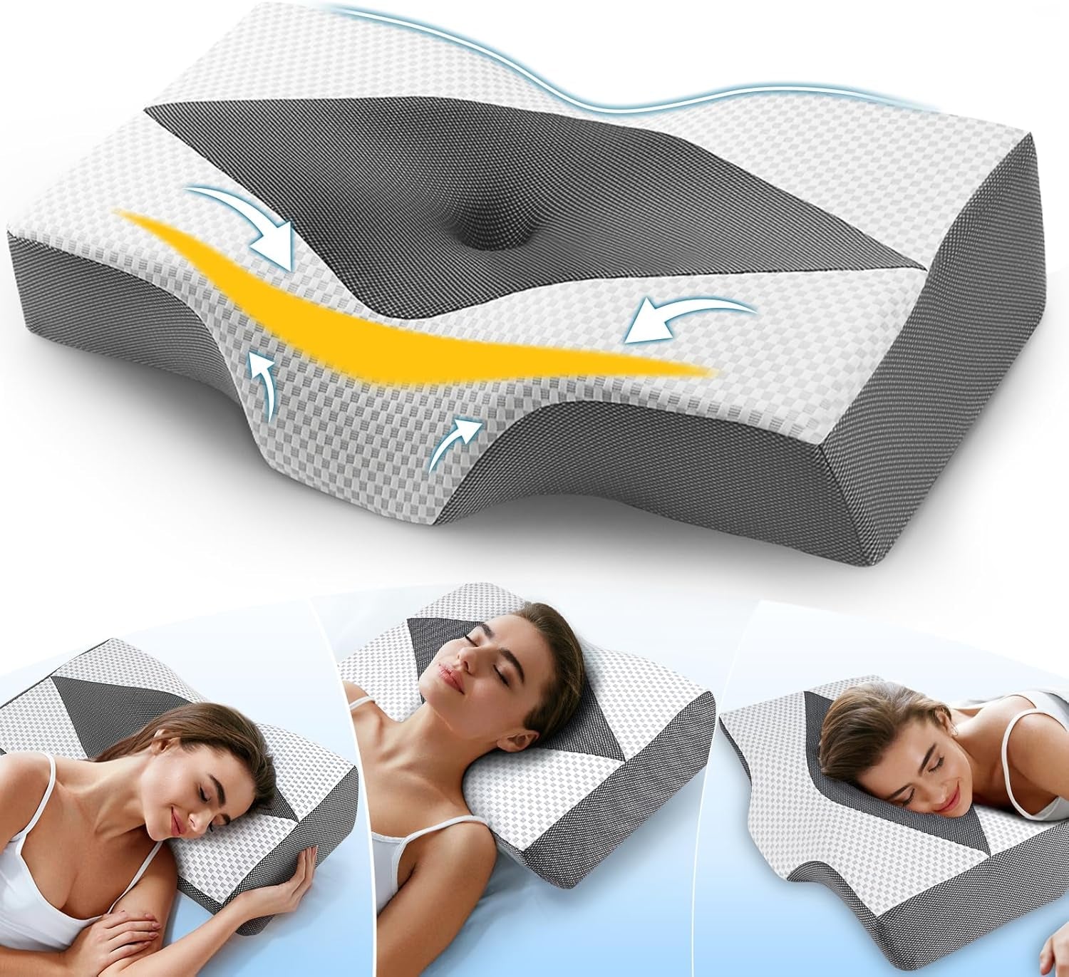 Pernă pentru gât din spumă de memorie Pernă ortopedică ergonomică Pentru dureri de gât și umeri - Pernă de dormit răcoritoare Pentru cei care dorm lateral, pe spate și pe stomac Cu suport pentru gât Perne ortopedice cervicale Naty Shop 03-Grau(63.5Cm*40.6Cm*10.7/13.2Cm) 03-Grau(63.5Cm*40.6Cm*10.7/13.2Cm)