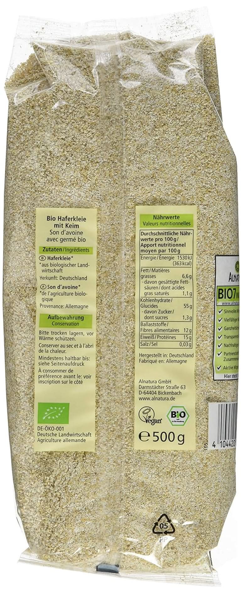 Tărâțe organice de ovăz cu germeni, 500 grame Cereale Naty Shop