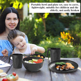 Set de veselă Berglander din plastic negru, 24 de piese pentru 6 persoane, farfurii și boluri reutilizabile, inclusiv farfurii de cină, farfurii de desert, boluri pentru cereale și cești pentru casă, grădină și picnicuri