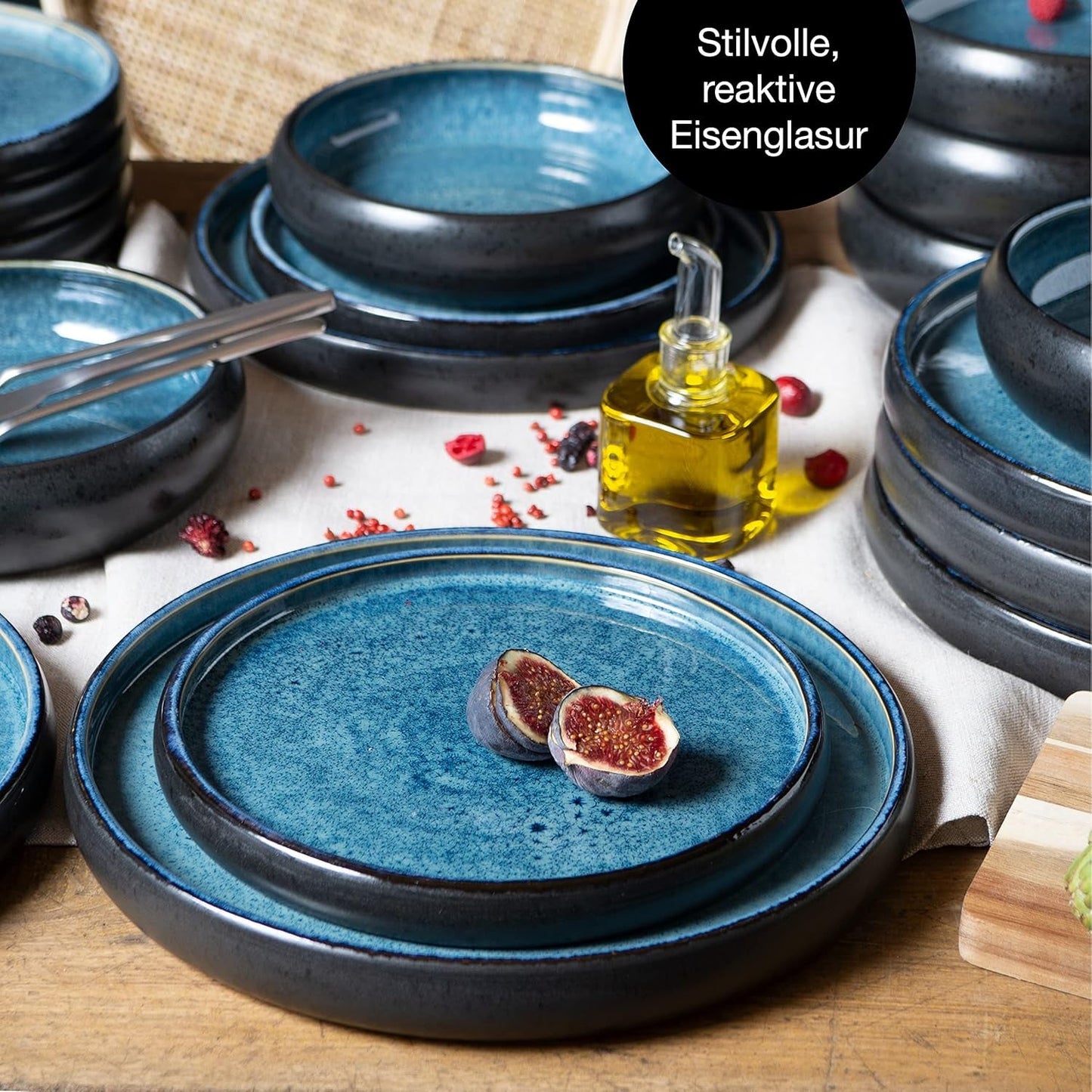 Set de veselă Moritz & Moritz SOLID din gresie, format din 18 piese, pentru 6 persoane - set de veselă pentru 6 persoane, format din 6 farfurii de cină, 6 farfurii garnitură și 6 farfurii de sumă