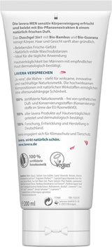 Lavera, Gel de duș cu bambus organic și guarana, 3 in 1, pentru piele, păr și față, 200 ml Duș și baie Naty Shop