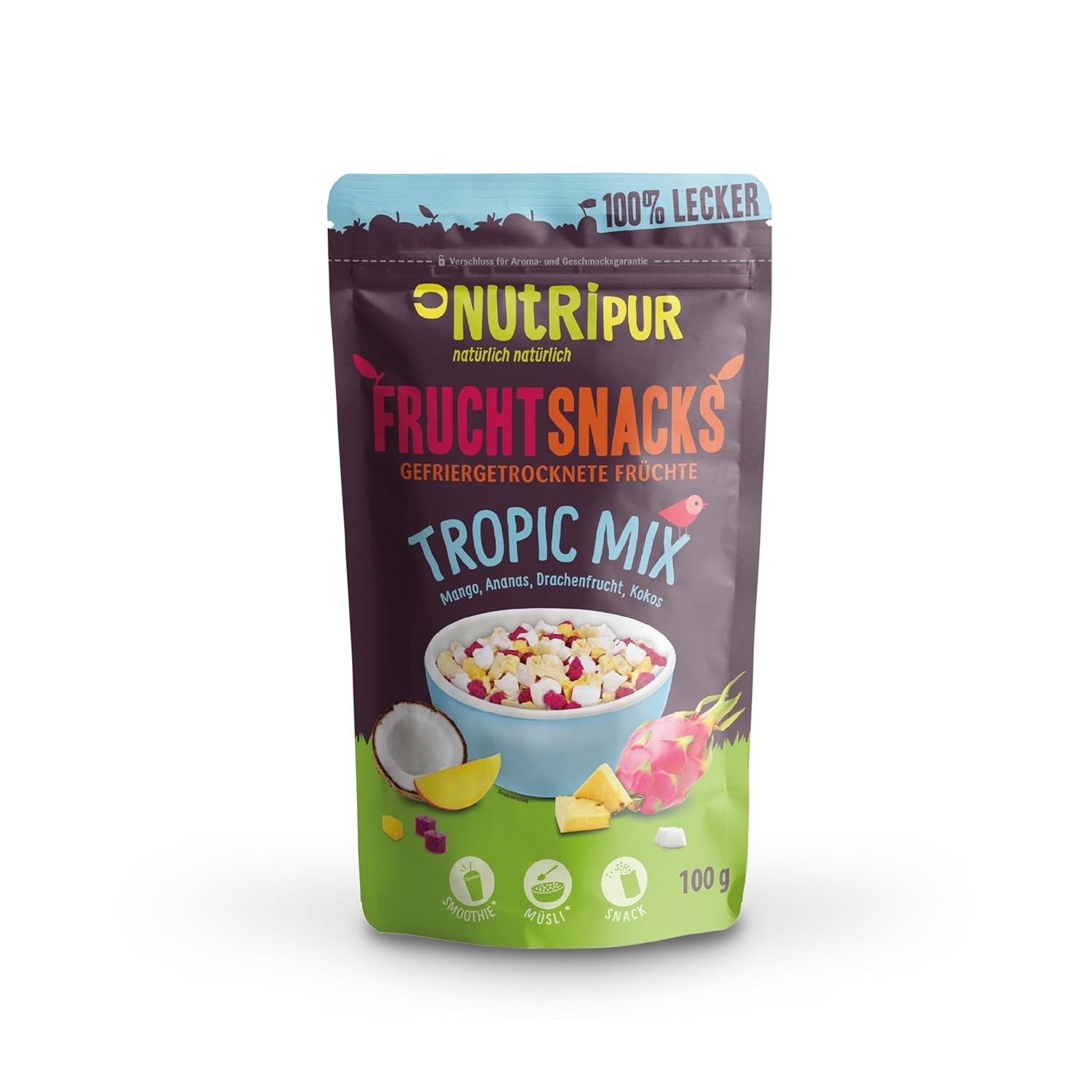 Amestec de fructe liofilizate "Tropic-Mix" 100g I Fructe de pădure și fructe uscate I Amestec de nucă de cocos, fruct dragon, mango și ananas I NutriPur Produse deshidratate Naty Shop Titlu implicit