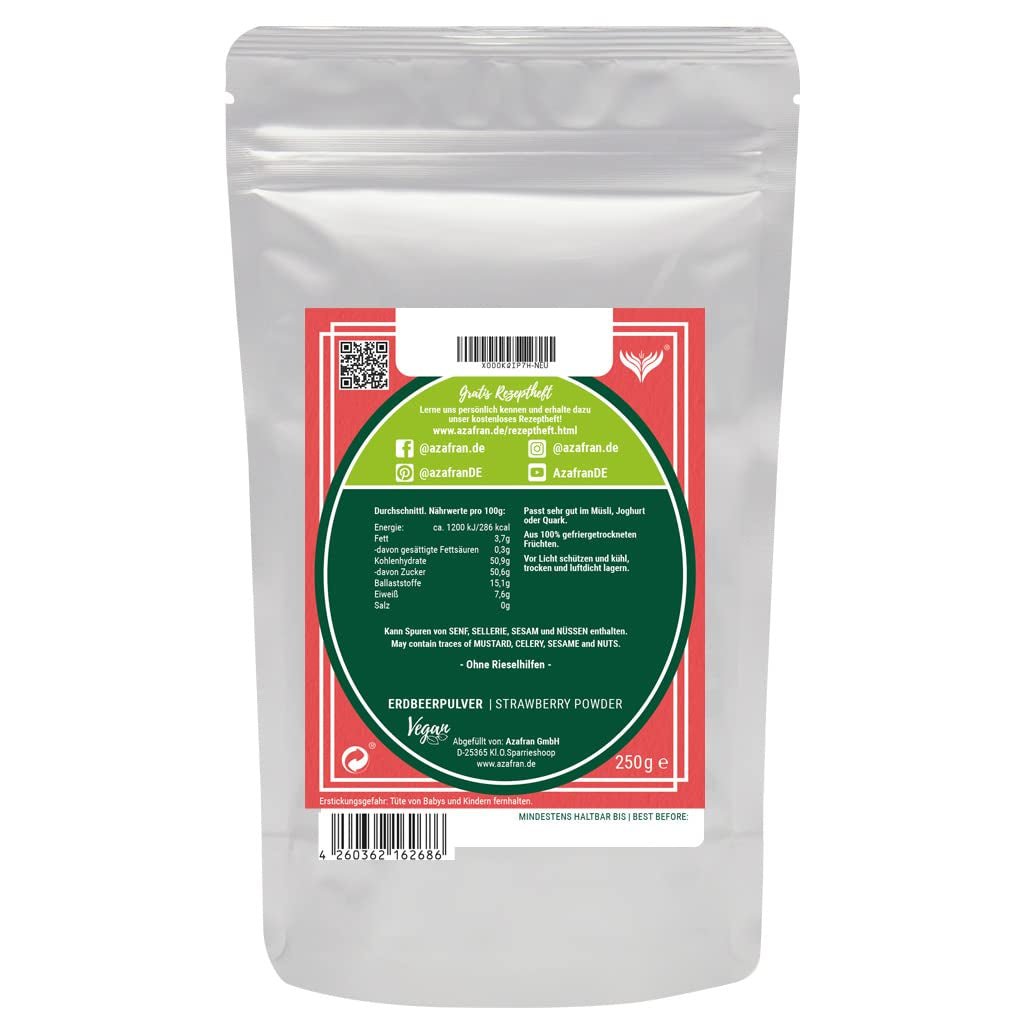 Azafran pulbere de căpșuni, căpșuni liofilizate (măcinate), pulbere de căpșuni 250g Produse deshidratate Naty Shop