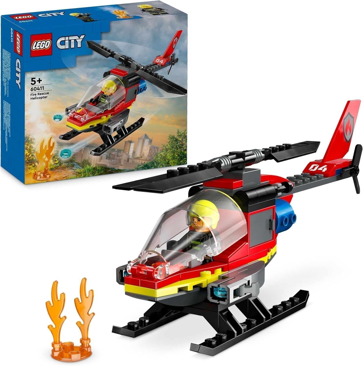 LEGO City Fire Brigade Helicopter, set cu jucărie elicopter și figurină pilot, elicopter de pompieri pentru o experiență de joc imaginativă, cadou pentru copii, băieți și fete de la 5 ani 60411 Seturi de constructie Besuche den LEGO-Store Singur