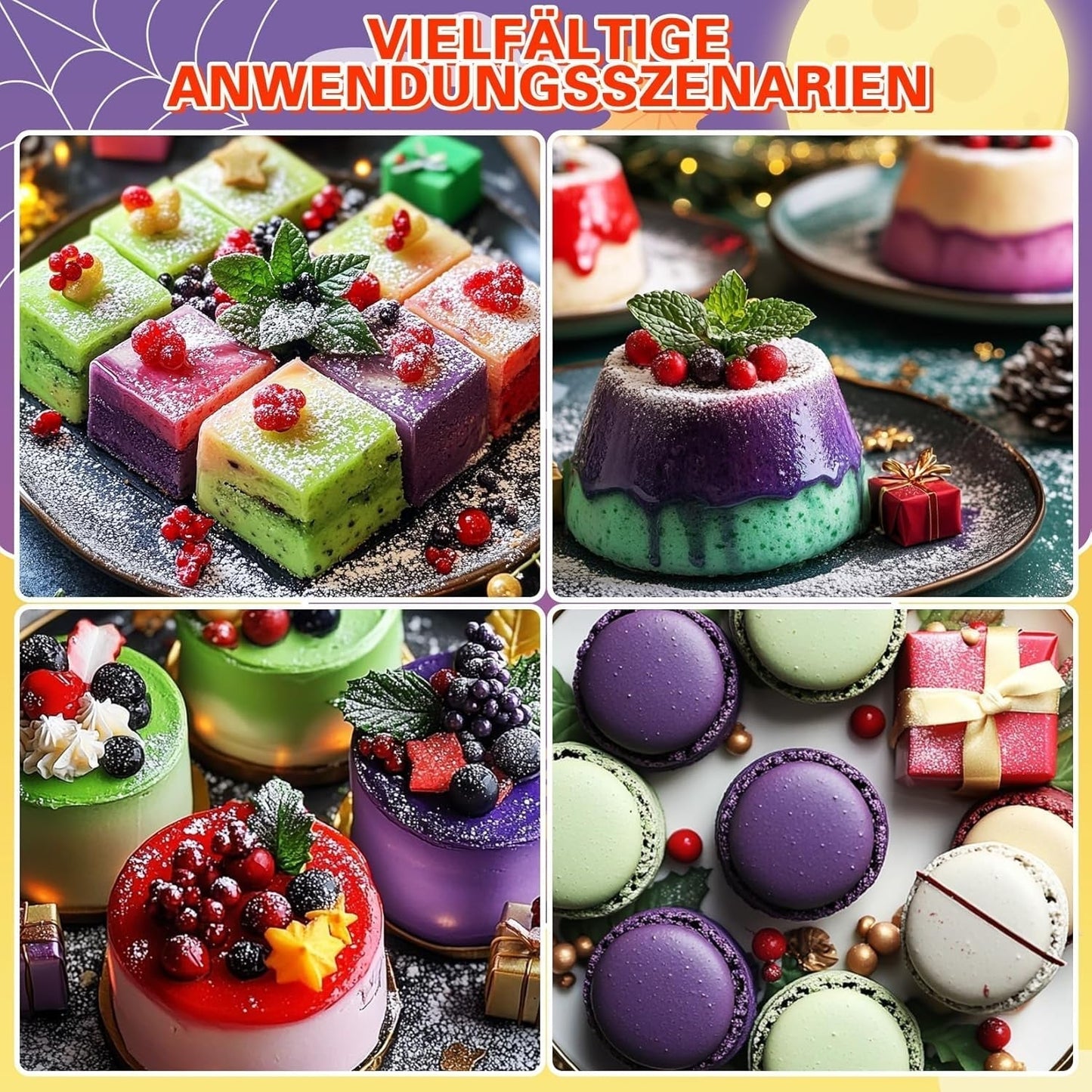Colorant alimentar pudră - 4 culori colorant alimentar, colorant alimentar concentrat, colorant alimentar roșu verde albastru violet pentru decorarea torturilor, copt, glazură, desert, gătit - 5G
