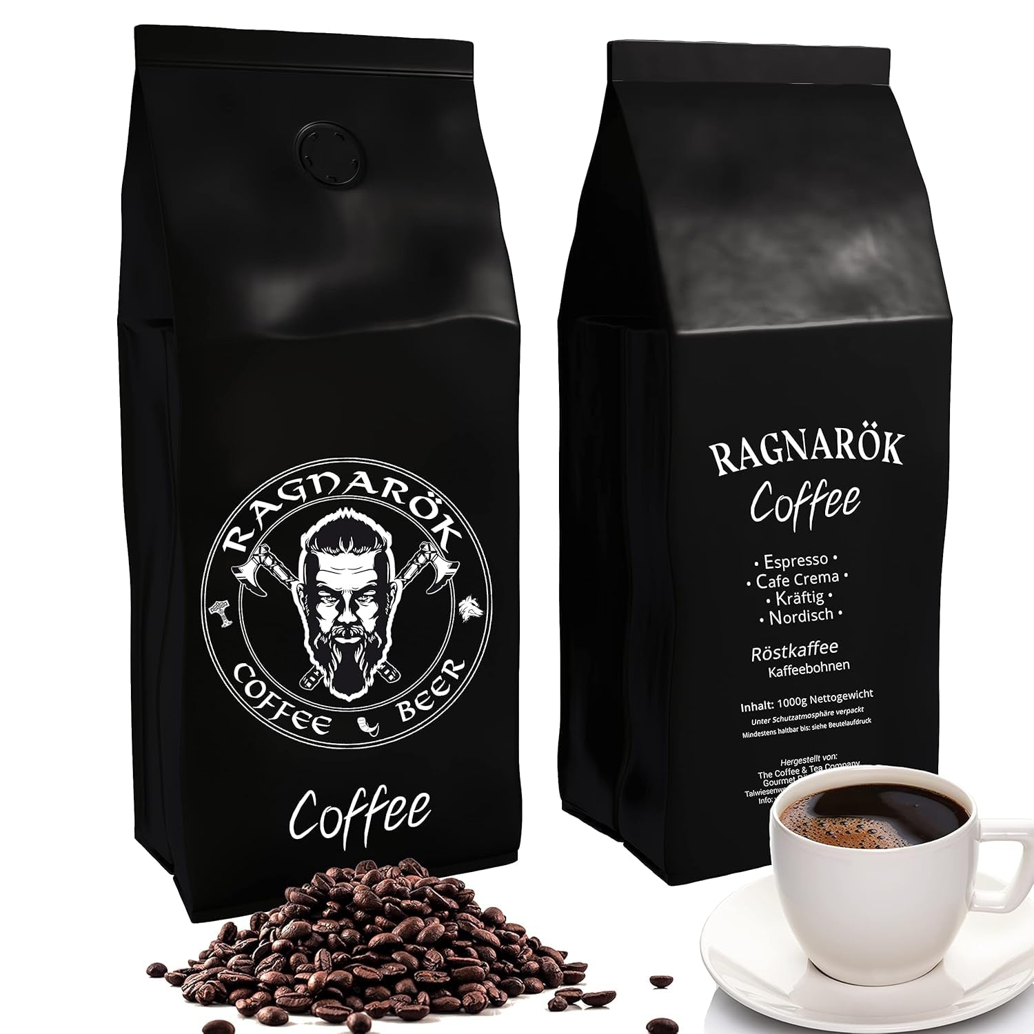 C&T "Ragnarök Coffee" nordischer Röst-Kaffee | 1000g ganze Bohne | als Espresso & Cafe Crema trinkbar | kräftig + würzig + aromatisch | 100% natürlich mit Koffein