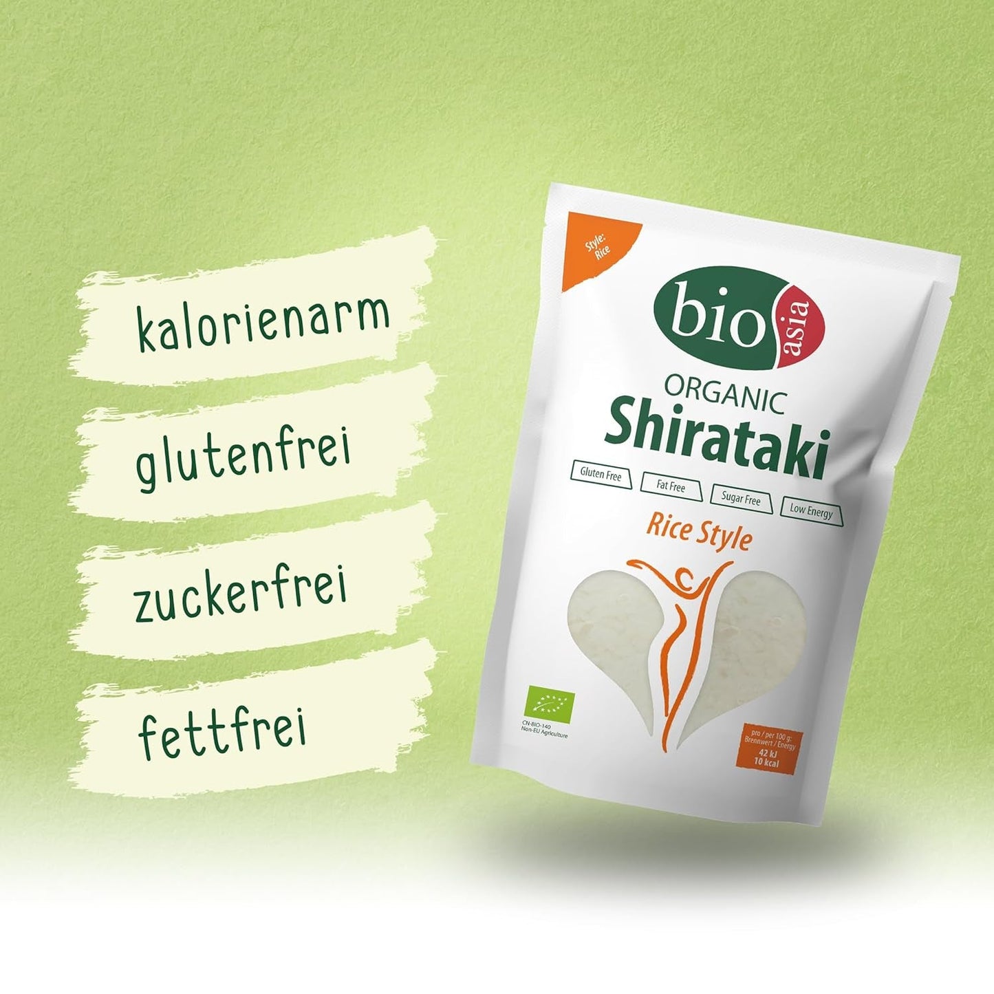 Orez Shirataki organic BIOASIA din făină de konjac organică – Conținut scăzut de calorii – Fără zahăr, grăsimi și gluten (1 x 270 g)