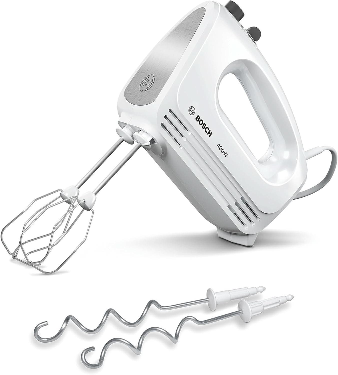 Bosch Hausgeräte Handrührer Clevermixx MFQ24200, 2 Rührbesen, 2 Spülmaschinengeeignet, 4 Stufen, Leicht, Leise, 400 W Weiß/Edelstahl Bucatarie Naty Shop