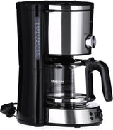 Espressor SEVERIN „TypeSwitch” cu carafă de sticlă și cronometru, AromaSwitch pentru alegerea a 2 opțiuni de preparare, ceas digital cu funcție de cronometru, pentru până la 10 cești, 1000W, oțel inoxidabil periat-negru, KA 4826