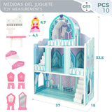 Casă de păpuși din lemn, castele de prințese din lemn, case de păpuși, 3 etaje, castele de prințese, 9 piese din lemn, 37x15x53,5 cm, jucărie din lemn, vârste 3+