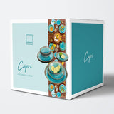 SÄNGER | Set de veselă Capri cu 12 piese, set de farfurii pentru 4 persoane, veselă din gresie, inclusiv farfurii de cină, farfurii de desert și farfurii de sumă, serviciu de cină turcoaz lucrat manual cu margine gri | COLECȚIA PREMIUM