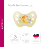 Suzete de noapte din silicon dentistar, pachet de 3 - mărimea 3, de la 14 luni - Suzete care strălucesc în întuneric cu treaptă dentară - fără BPA - fabricate în Germania - Lună, galben