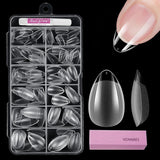 Tipuri de unghii pentru unghii cu gel, set 120 bucăți unghii artificiale scurte, culoare migdale, 11 dimensiuni unghii cu gel, tipuri de unghii cu lipici, bloc de buffer pentru unghii