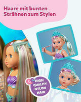 Păpușă BABY Born Mermaid - 43 cm - Păr de înaltă calitate cu șuvițe colorate - Aripioară coadă luminoasă - Funcționează cu baterii - Potrivită pentru copii cu vârsta de 3 ani și peste