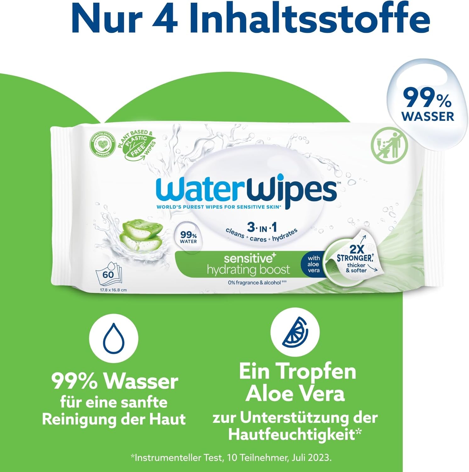 Șervețele umede WaterWipes Sensitive+ Hydrating Boost, șervețele hidratante, 720 bucăți (12 pachete), 3 în 1 curăță, îngrijește, hidratează, 99% apă cu aloe vera, șervețele umede fără parfum pentru bebeluși