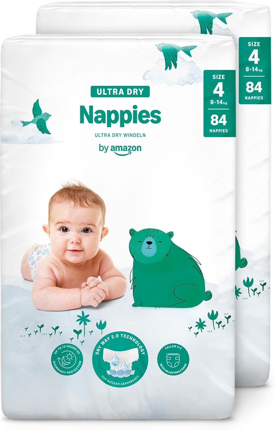 Scutece Ultra Dry de la Amazon, mărimea 1 (2-5 kg) - Cutie lunară, alb, 96 bucăți (2 pachete a câte 48) (anterior sub marca Mama Bear, produs identic)
