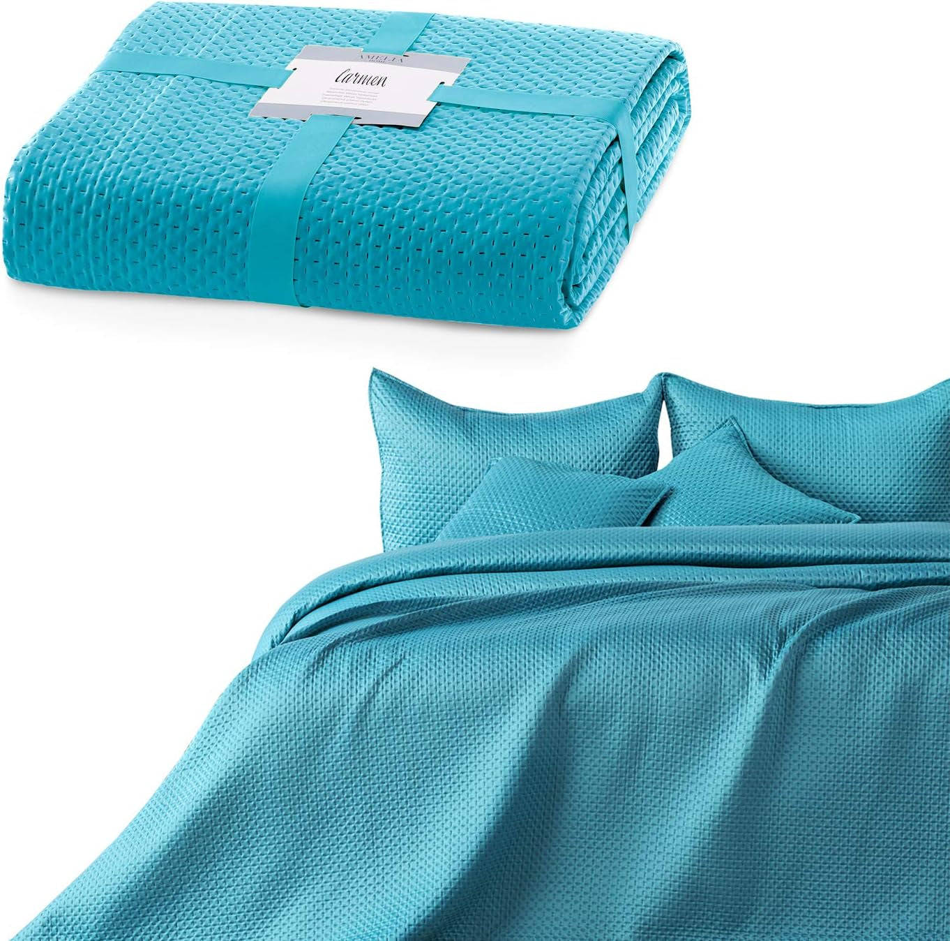 Ameliahome cuvertură de pat 200X220 Cm cuvertură de pat verde închis cu două fețe embosate Matt Satin Carmen Paturi si Cuverturi Besuche den AmeliaHome-Store Carmen Türkis 170X210 Cm