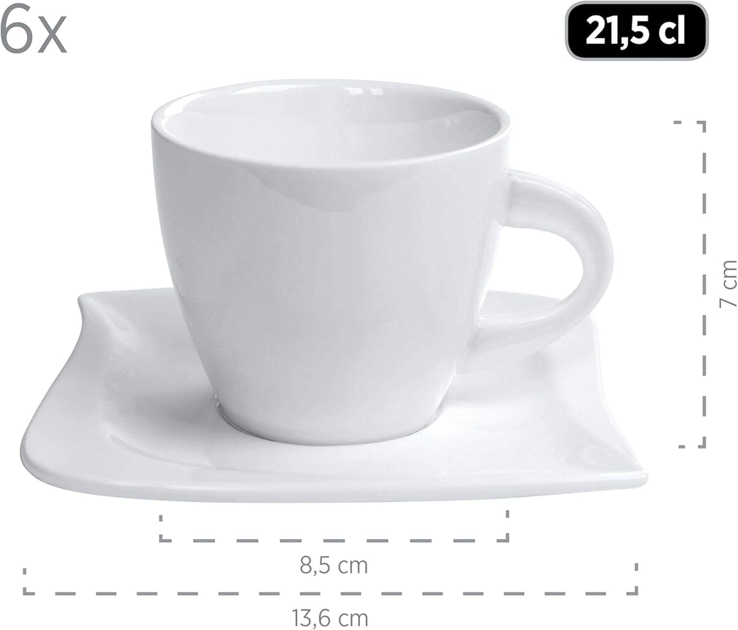 Verso de Mäser, seria La Musica, serviciu de cafea cu 18 piese, set de veselă din porțelan pentru 6 persoane, 921172, alb