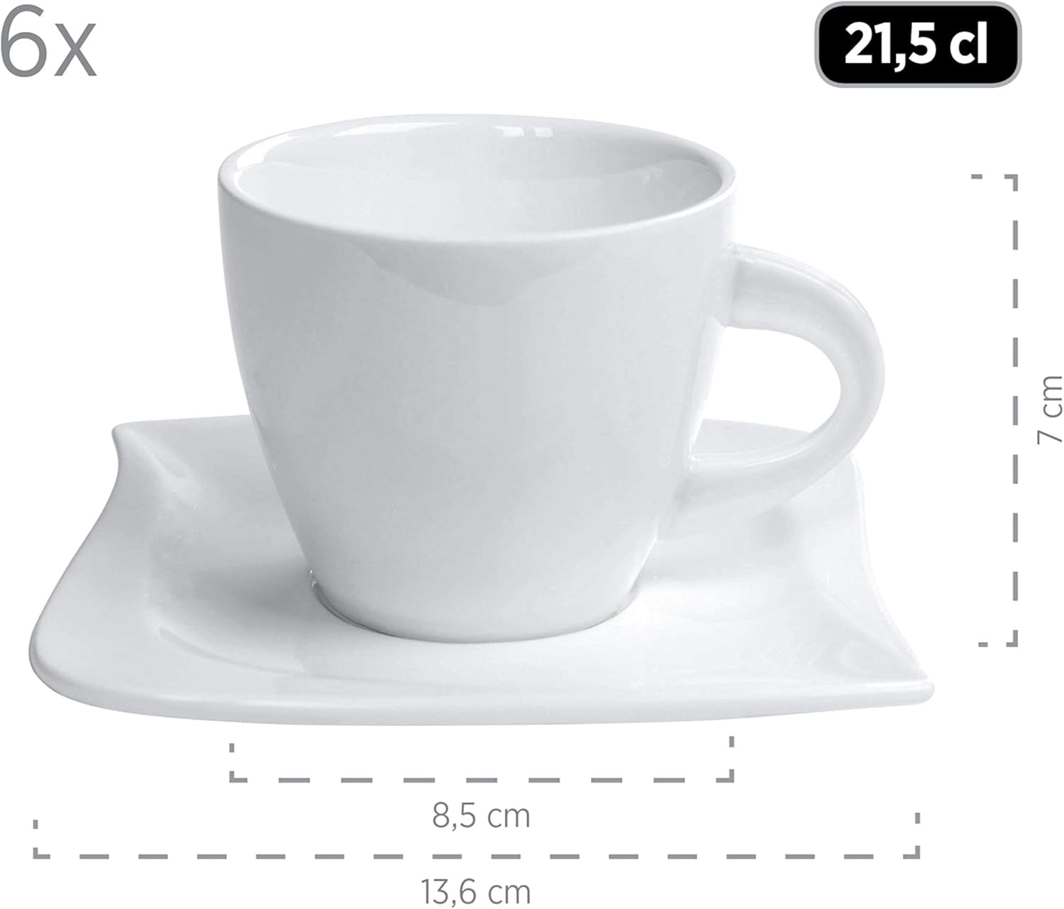 Verso de Mäser, seria La Musica, serviciu de cafea cu 18 piese, set de veselă din porțelan pentru 6 persoane, 921172, alb