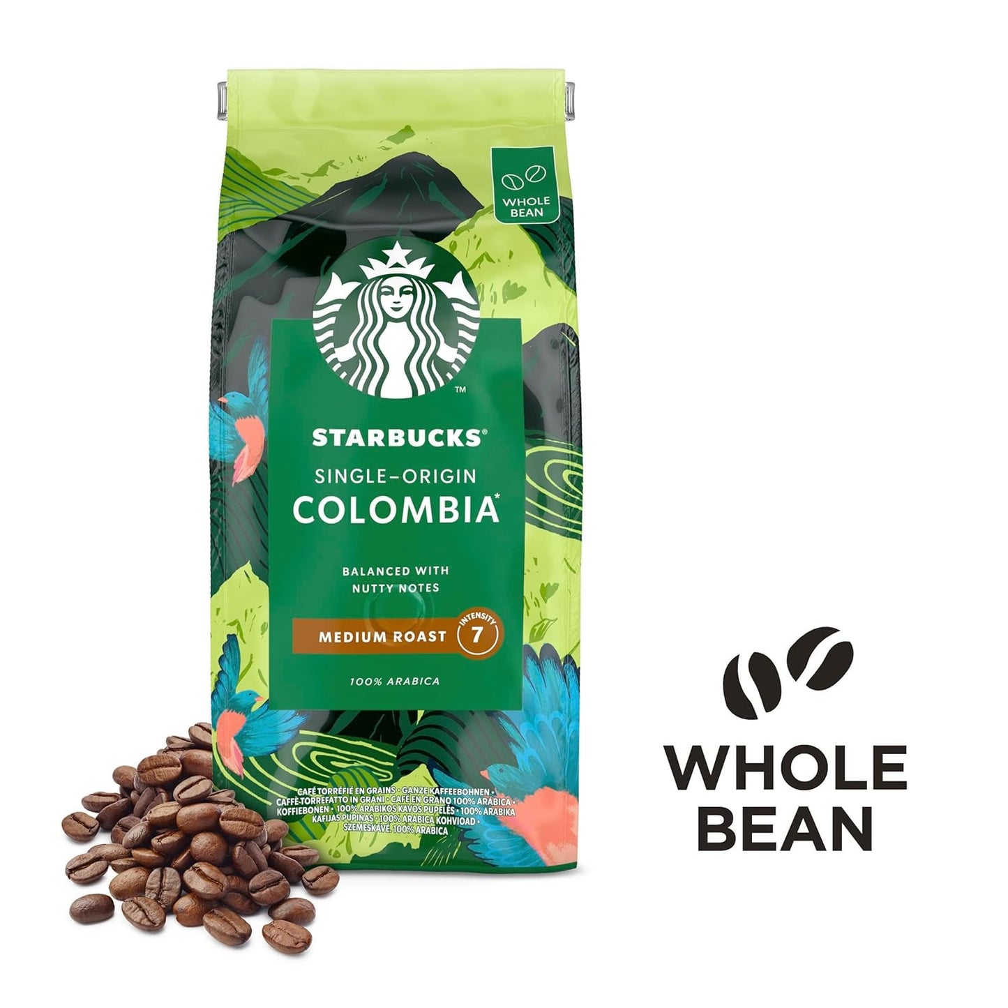 STARBUCKS Cafea Columbia de origine unică, prăjire medie, boabe întregi 450g (pachet de 4)