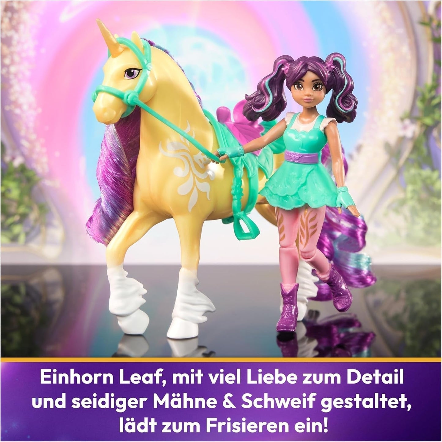 Unicorn Academy AVA și Unicorn Leaf Set - Figurine originale de aproximativ 12 cm înălțime din popularul serial Netflix Cu două accesorii și perii de păr Pentru jocuri de rol imaginative, pentru copii cu vârsta de 4 ani și peste Action figures Naty Shop
