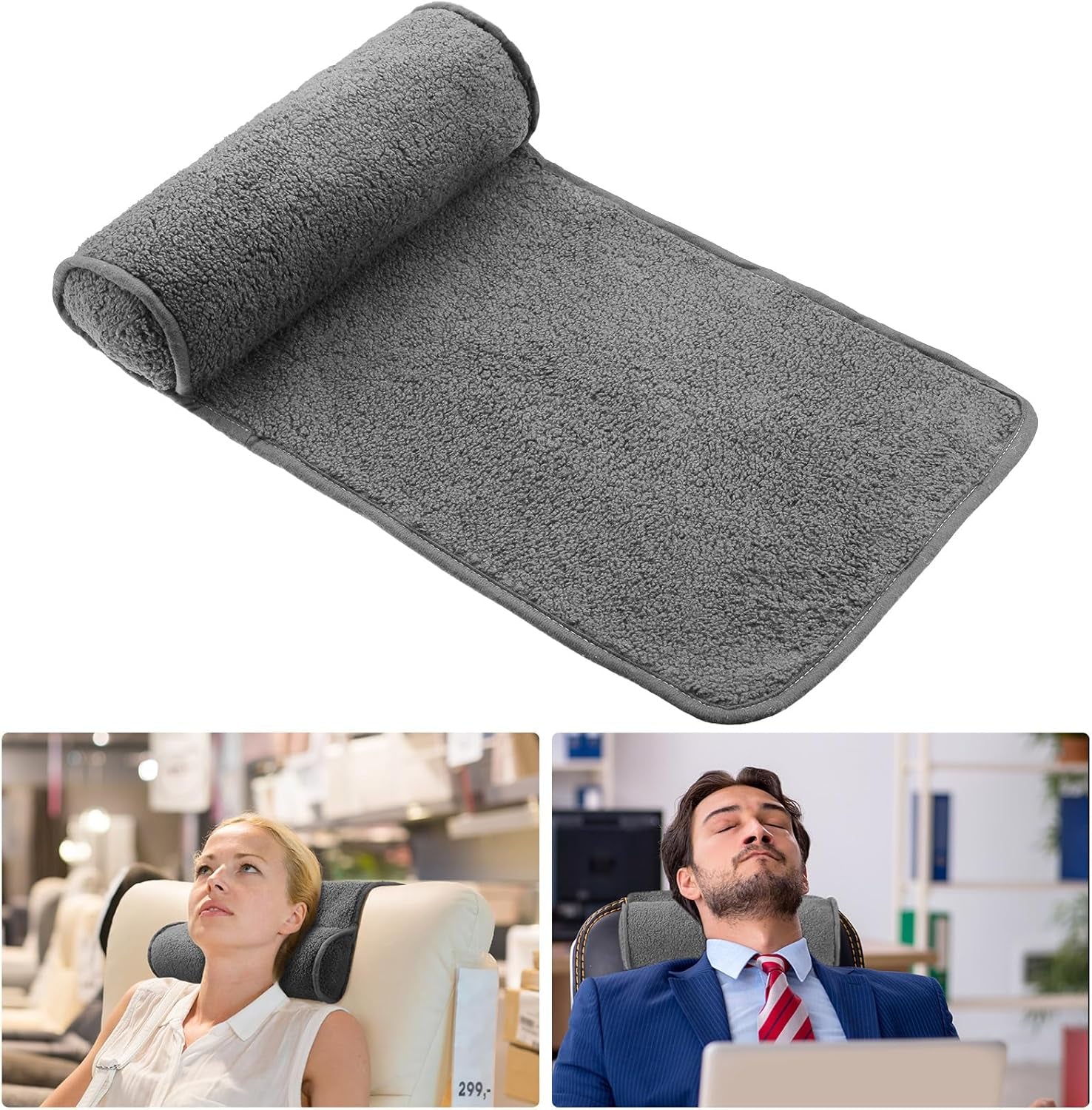 Pernă de gât pentru fotoliu reclinabil, pernă reglabilă din pluș, rolă de gât, fleece antiderapant, canapea, pernă de gât pentru călătorii, acasă, șezlong, canapea, fotoliu (gri închis)