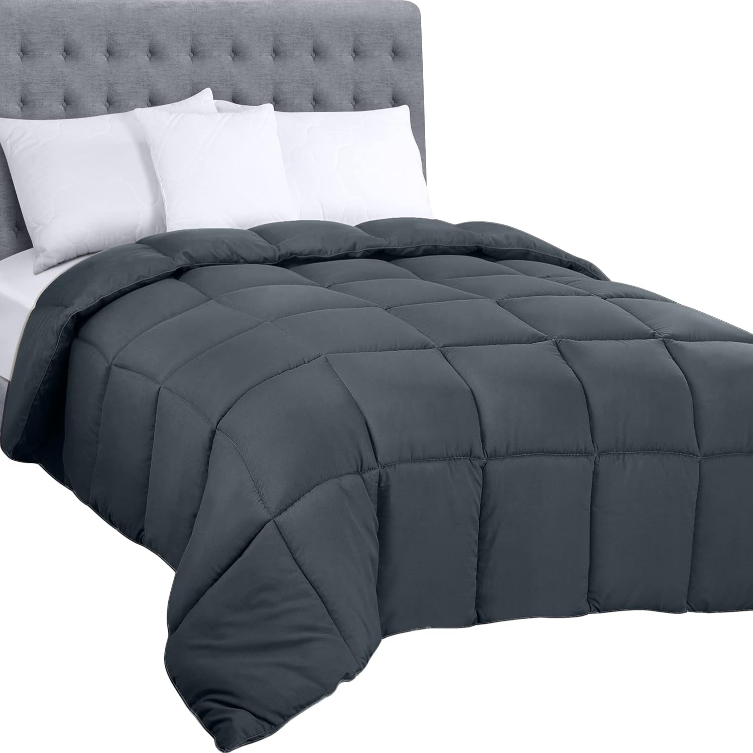 Plapumă Utopia Bedding pentru toate anotimpurile, 250 g/m², pluș, umplutură din fibre siliconizate, pat dublu, cusută în cutie (pat dublu, XL, gri deschis) Plapumi si pilote Naty Shop Gri Geamăn